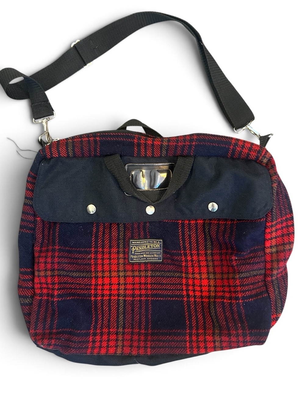 Pendleton Vintage Stadium Blanket Bag Red & Navy Wool Plaid Messenger